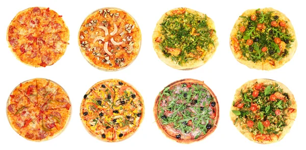 Collage de diferentes pizzas aisladas en blanco —  Fotos de Stock