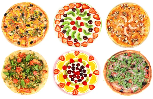 Collage di pizza diversa isolato su bianco — Foto Stock