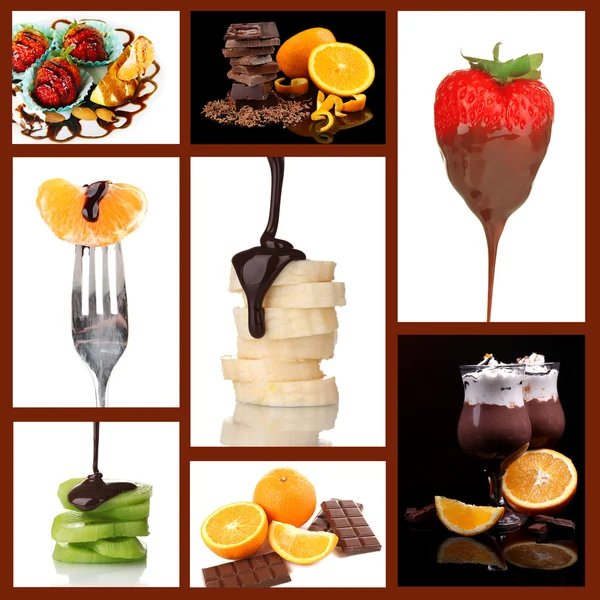 Tasty dessert collage with fruits and chocolate — Stock Photo, Image