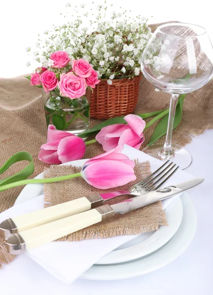 Cenário de mesa com flores — Fotografia de Stock