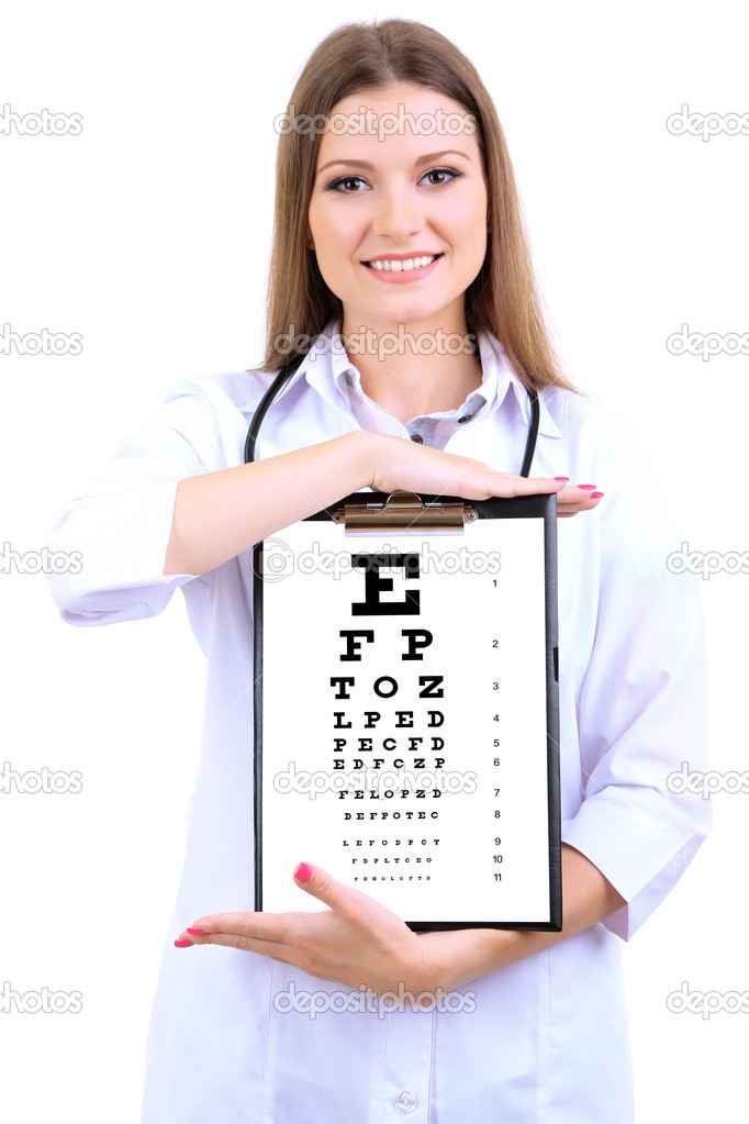 Female ophthalmologist with eye chart