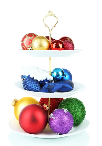 Julpynt på dessert stativ, isolerad på vit — Stockfoto