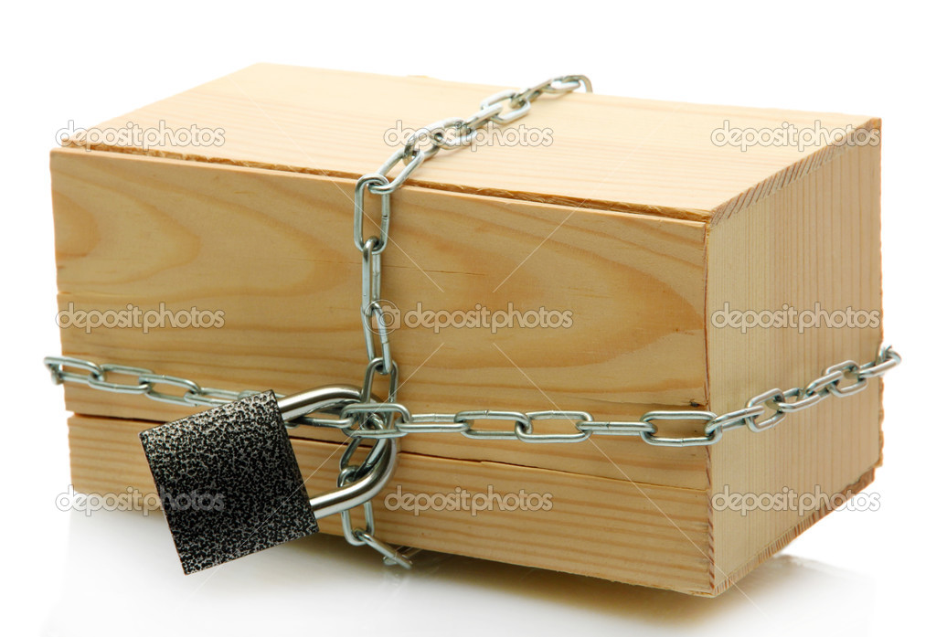 parcel with chain and padlock, isolated on white 