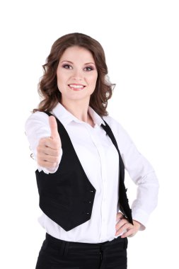 Beyaz tenli genç bir iş kadını.