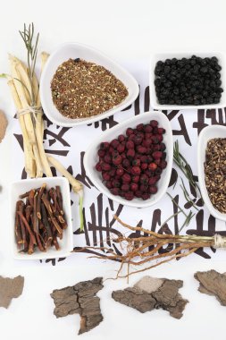 geleneksel Çin Bitkisel Tıp malzemelerin üzerine gerçek olmayan hiyeroglifler, yakın çekim