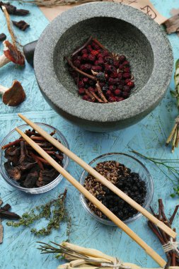 geleneksel Çin tıp bitkisel maddeler ile gerçek olmayan hiyeroglifler, yakın çekim