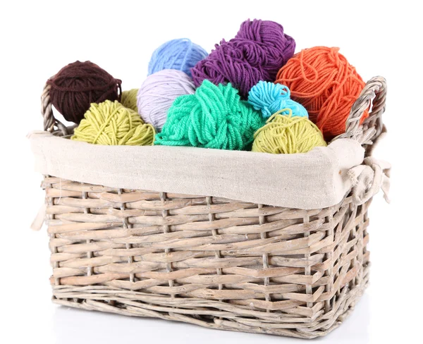 Knitting yarn in basket — Stock Photo, Image
