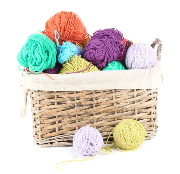 Knitting yarn in basket — Stock Photo, Image