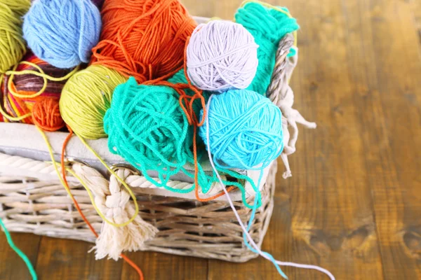 Knitting yarn in basket — Stock Photo, Image