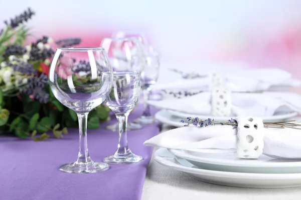 Dining table setting with flowers — Stock Photo, Image