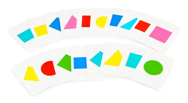 Schede didattiche con forme geometriche a colori, isolate su bianco — Foto Stock