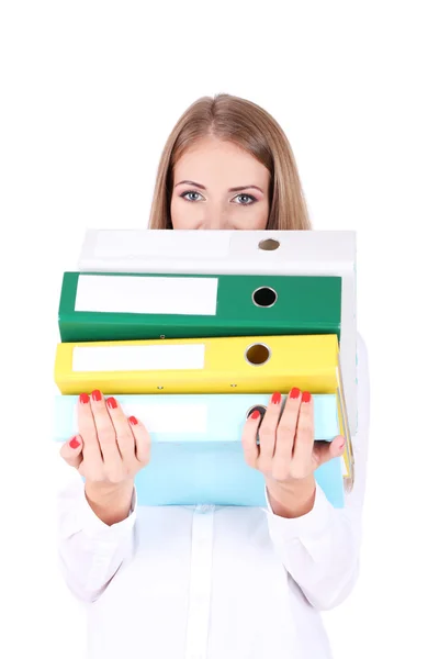 Business woman holding folders — Stock Photo, Image