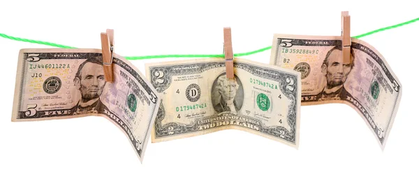 Dollar bills hanging on rope — Stock Photo, Image