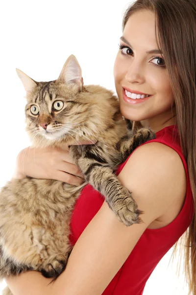 猫を持つ若い女性 — ストック写真