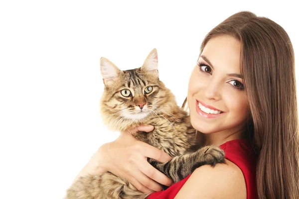 Młoda kobieta z kotem — Zdjęcie stockowe