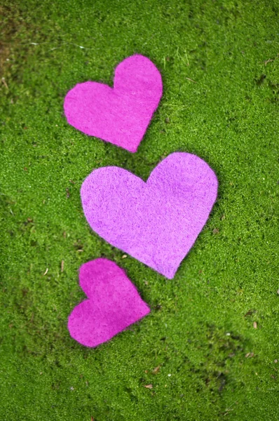 Små hjärtan på gräs — Stockfoto