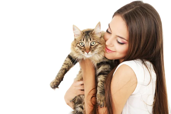 Young woman with cat Stock Picture