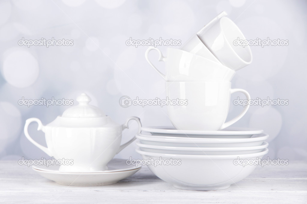 White crockery and kitchen utensils