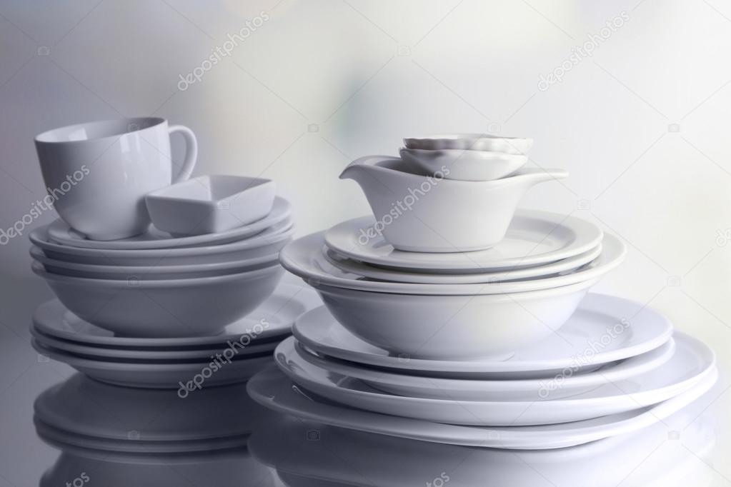 White crockery and kitchen utensils