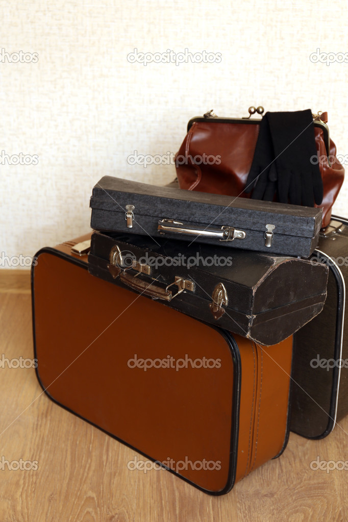 Vintage old travel suitcases