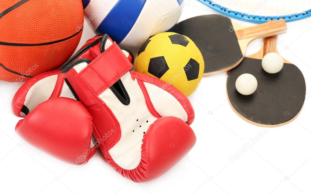 Sports equipment on white