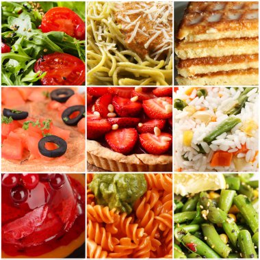 Collage of delicious food close-up