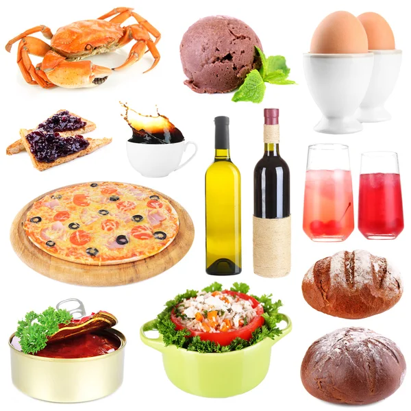 Food and drinks collage isolated on white — Stock Photo, Image