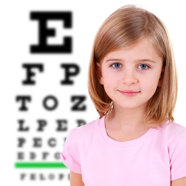 Medizin Und Vision Konzept Kleines Mädchen Mit Augendiagramm — Stockfoto