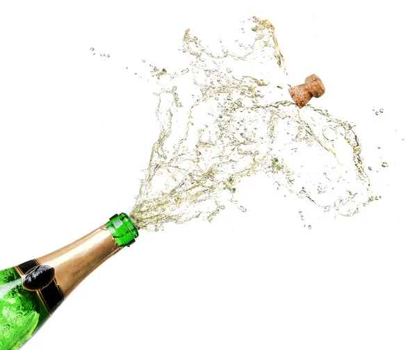 Champagne spatten op geïsoleerde Wit — Stockfoto