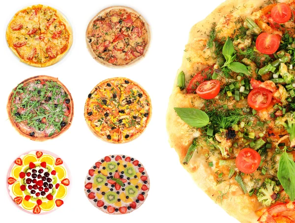 Collage aus verschiedenen Pizza isoliert auf weiß — Stockfoto