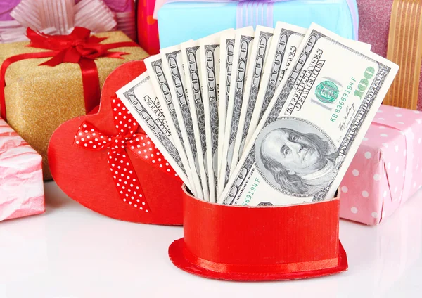 Gift boxes with money — Stock Photo, Image