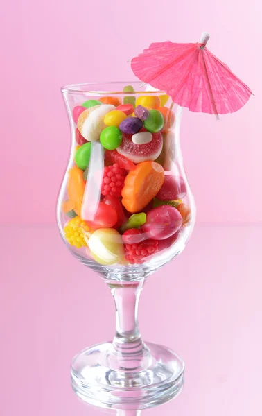 Different colorful fruit candy in glass — Stock Photo, Image