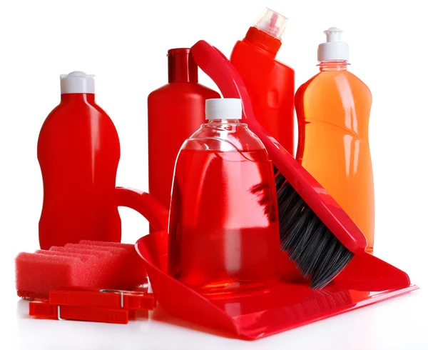 Cleaning products on white — Stock Photo, Image