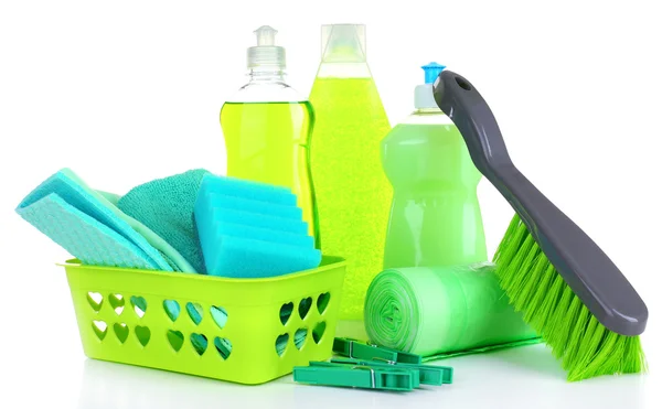 Productos de limpieza en blanco —  Fotos de Stock