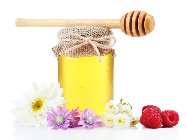 Teljes ízletes friss méz jar — Stock Fotó