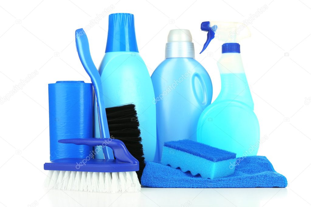 Cleaning products on white