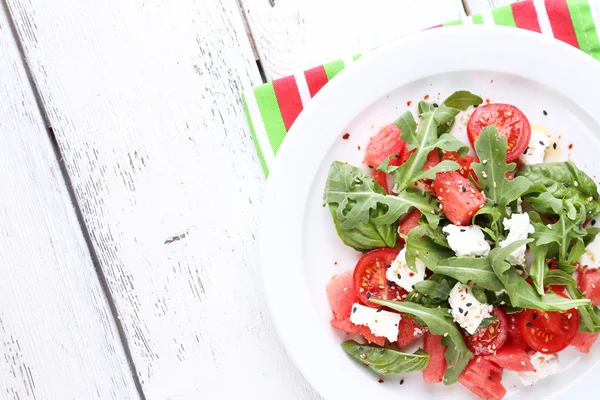 Salad with watermelon and tomatoes with feta — Stock Photo, Image