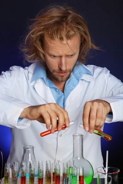 Crazy scientist in laboratory — Stock Photo, Image