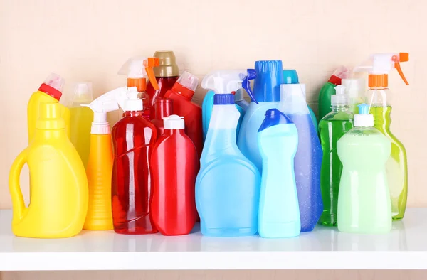 Cleaning products on shelf — Stock Photo, Image