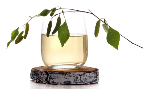 Glass of fresh birch sap — Stock Photo, Image
