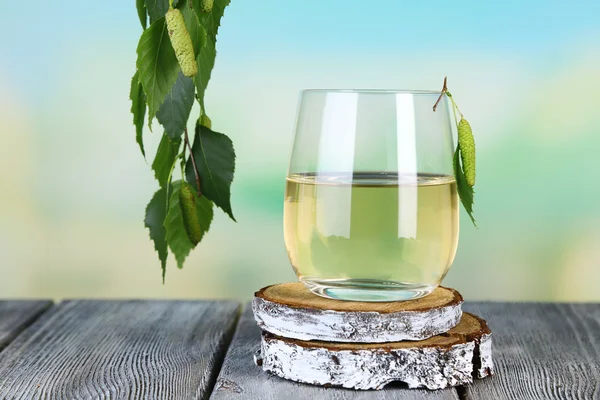 Glass of fresh birch sap — Stock Photo, Image