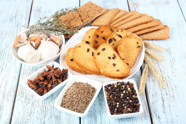 Homemade croutons on table — Stock Photo, Image