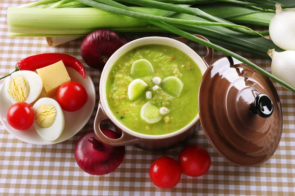 Leek soup on table — Stock Photo, Image