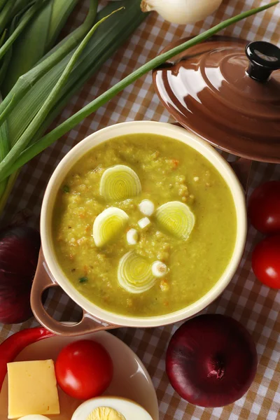 Leek soup on table — Stock Photo, Image