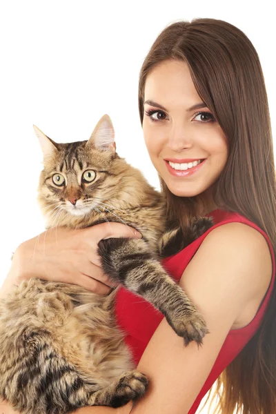 Jeune femme avec chat — Photo