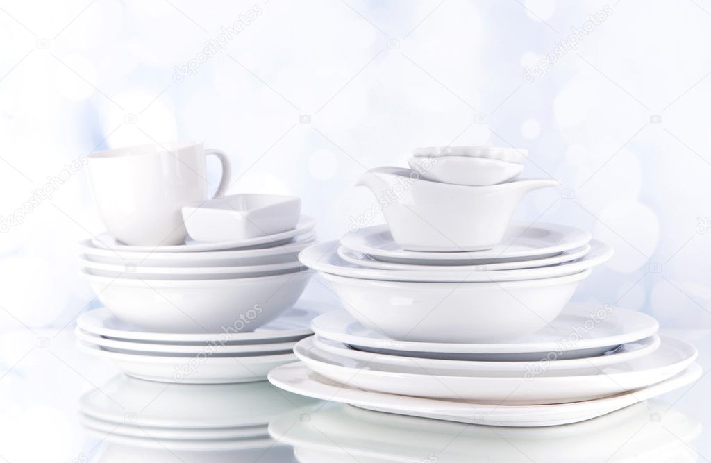 White crockery and kitchen utensils