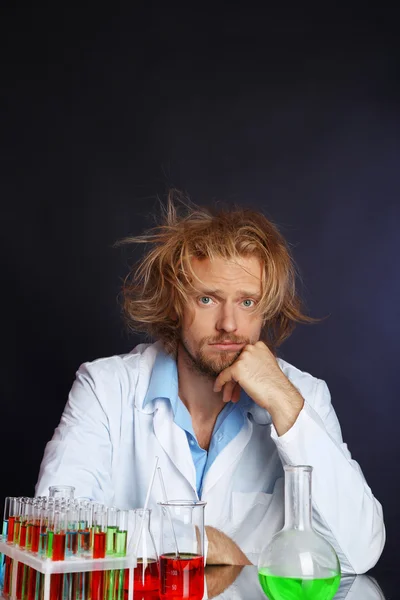 Crazy scientist working in laboratory — Stock Photo, Image