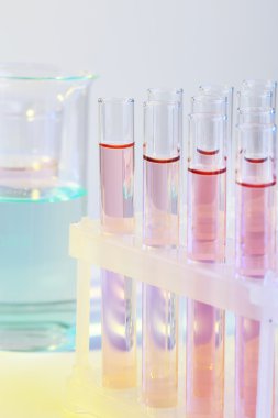 test tüpleri ve açık renkli sıvı cam