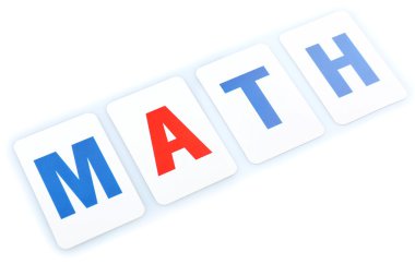 Matematik kelime üzerinde beyaz izole eğitim kağıt kartları tarafından oluşturulmuş