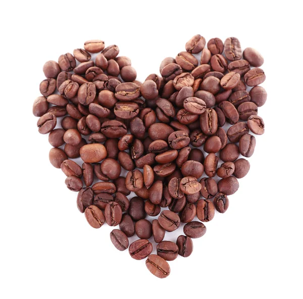 Heart shaped coffee beans isolated on white — Stock Photo, Image